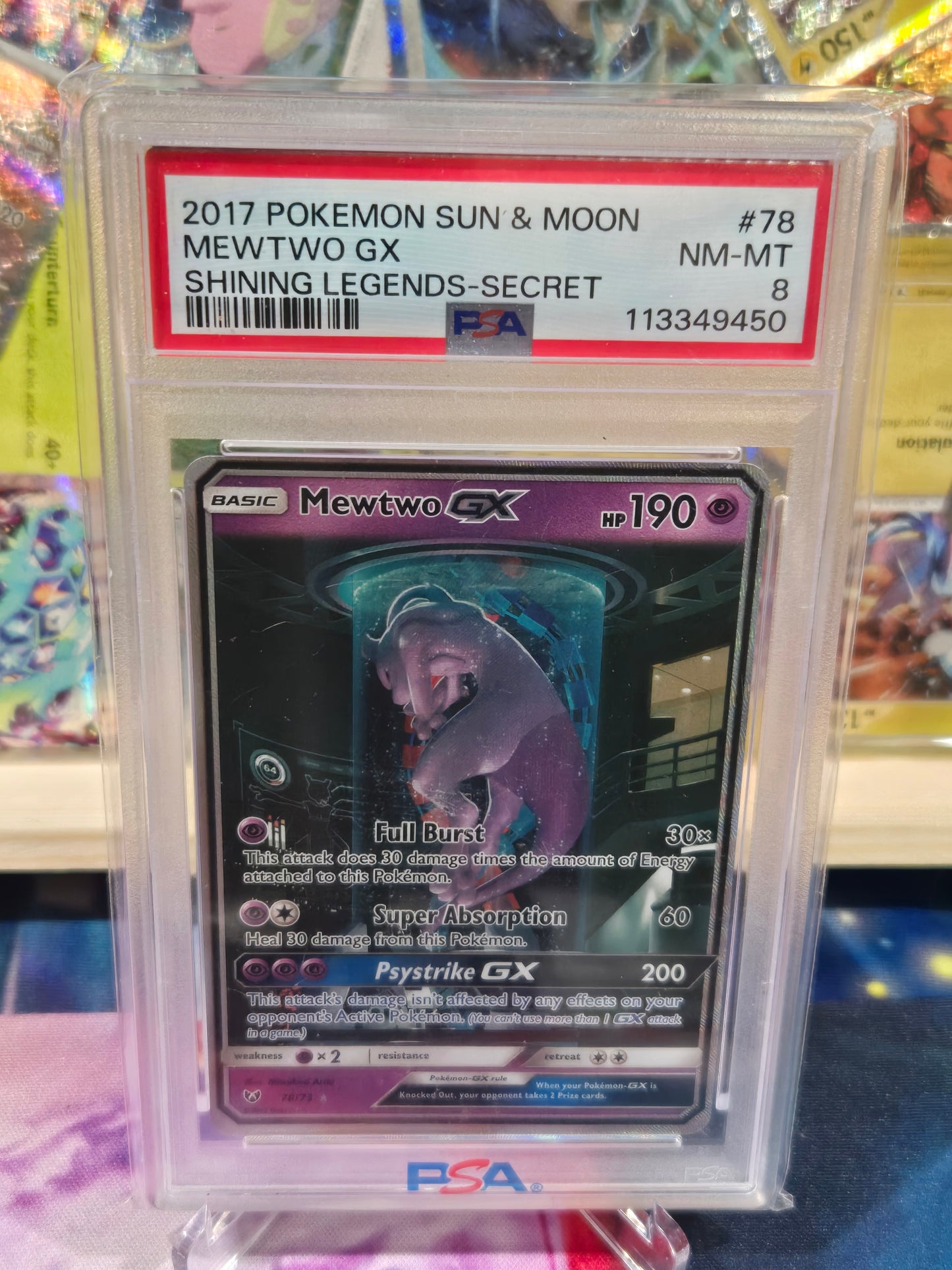Mewtwo GX 78 Shining Legends PSA 8